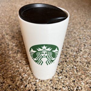 Starbucks Mermaid Logo White Green 12oz Ceramic Tumbler Siren New w/ Lid